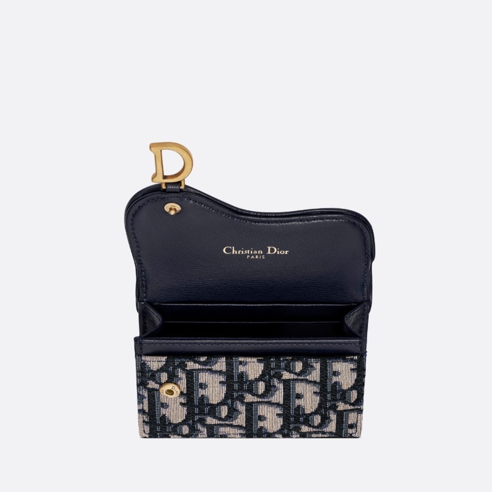 DIOR Oblique Saddle Flap Card Holder Blue - Picture 3 of 5